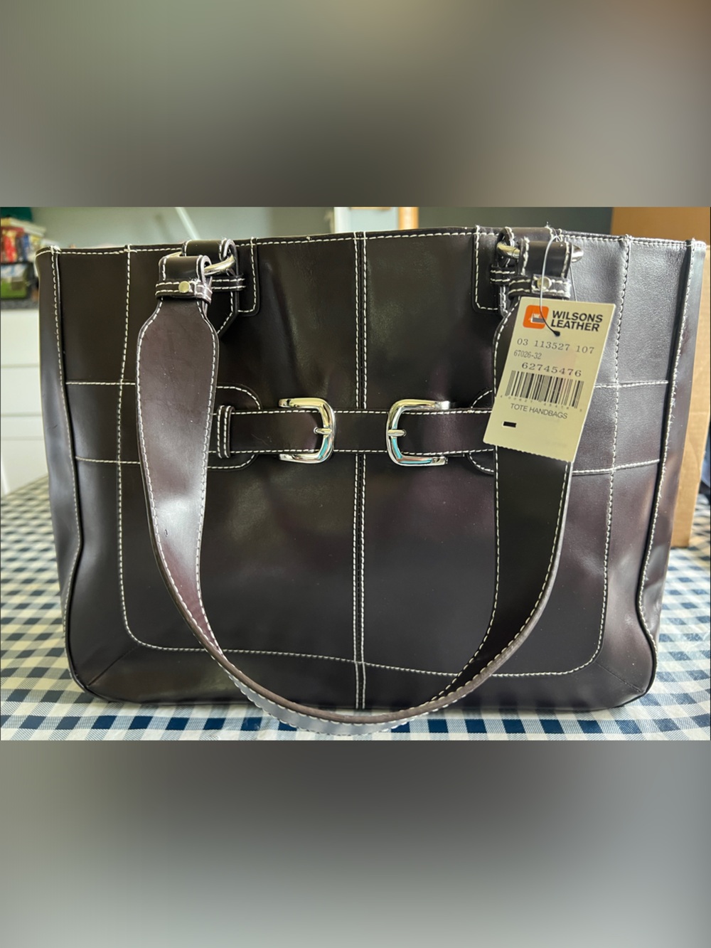 NWT Wilson Leather Dark Brown Tote with Contrast Stitching